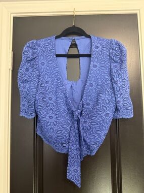 Maeve Periwinkle Blue Lace Tie-Front Blouse